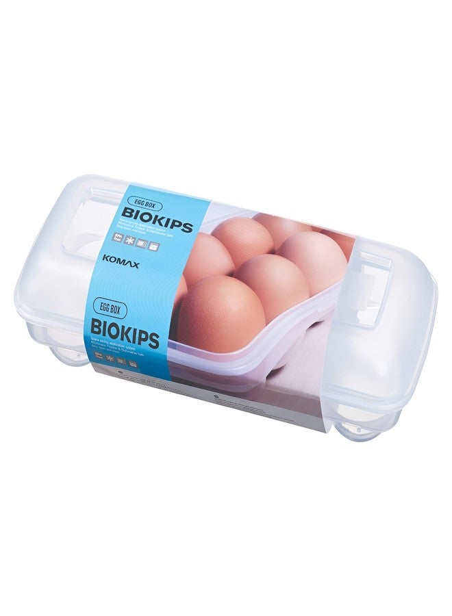 كوماكس صندوق تخزين البيض KOMAX Biokips لـ 10 بيضات - حاوية بيض بلاستيكية خالية من مادة BPA - آمنة للاستخدام في الفريزر والميكروويف وغسالة الصحون - حامل بيض مغطى للثلاجة - Image 1